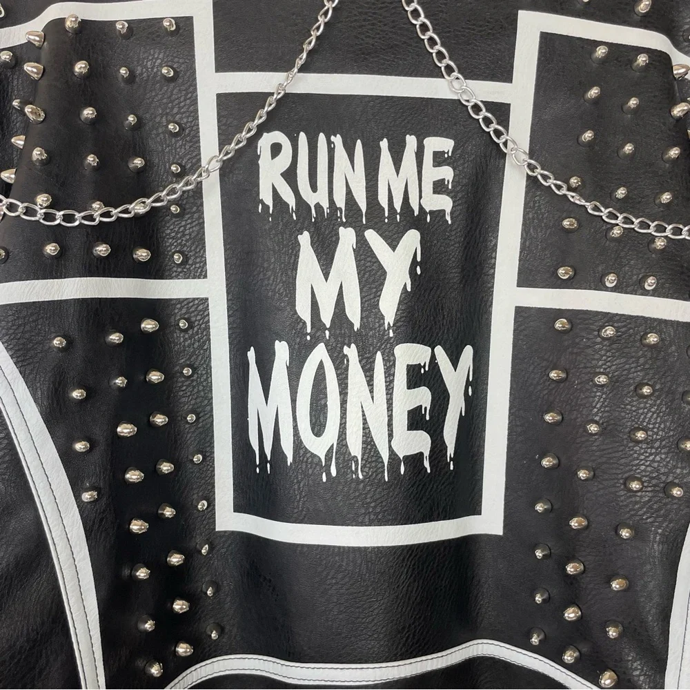 Azalea Wang Studded Black and White Graffiti Faux Leather Moto Jacket (1x) - Picture 13 of 16